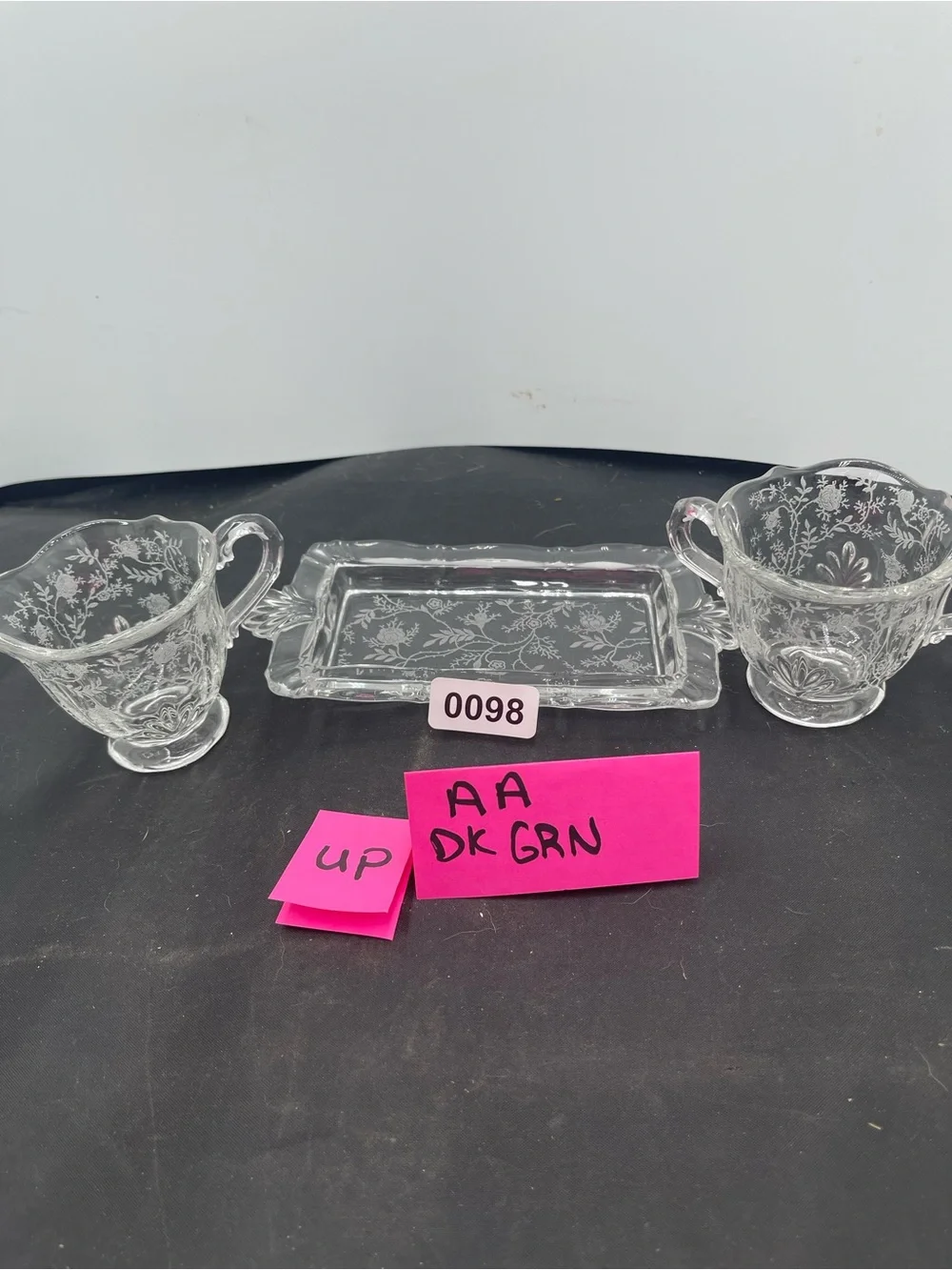 Clear Etched Glass Creamer and Sugar Set - Elegant Clear